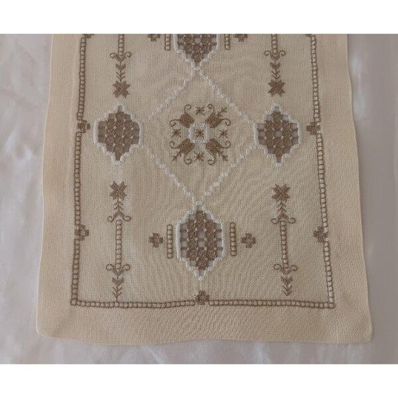 Hardanger Other - Unused Vintage Hardanger Table Runner Taupe Embroidery Lace Norway New 51"